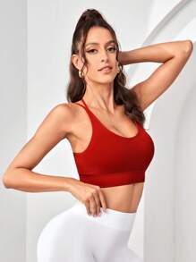 後背十字交叉運動型胸罩 - 酒紅色 - 查看 4