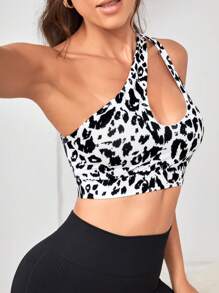 Easithlete 單肩鏤空運動型胸罩 - 黑與白 - 查看 4