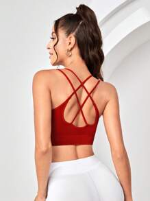 後背十字交叉運動型胸罩 - 酒紅色 - 查看 5