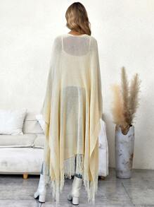 SHEIN Maternity Batwing Sleeve Fringe Trim Duster Cardigan, For Winter