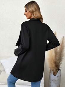 SHEIN Maternity Waterfall Collar Zip Up Coat - Black - View 2