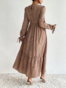 SHEIN 孕婦斑點印花打結袖口荷葉邊哺乳連衣裙