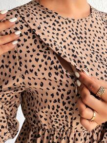 SHEIN 孕婦斑點印花打結袖口荷葉邊哺乳連衣裙