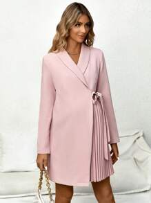 SHEIN Grossesse Manteau À Col Châle À Plis À Nœud