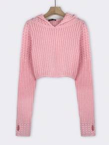 SHEIN Unity 纯色短款连帽针织套头衫，适合秋冬季穿着 - 粉色 - 查看 1