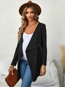 SHEIN Thai sản Cổ áo thác nước Mở Mặt trước áo - màu đen - Xem 1