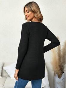 SHEIN Thai sản Cổ áo thác nước Mở Mặt trước áo - màu đen - Xem 2