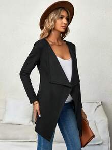 SHEIN Thai sản Cổ áo thác nước Mở Mặt trước áo - màu đen - Xem 3