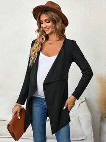 SHEIN Thai sản Cổ áo thác nước Mở Mặt trước áo - màu đen - Xem 4