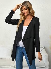 SHEIN Thai sản Cổ áo thác nước Mở Mặt trước áo - màu đen - Xem 5