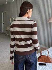 DAZY Mẫu sọc Đồ đan Ribbed Áo len - Cà phê nâu - Xem 5