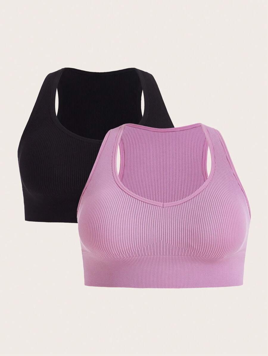 SHEIN Sports Hơn 2 Miếng Chất rắn Đồ đan Ribbed Bras thể thao - Nhiều màu - Xem 1
