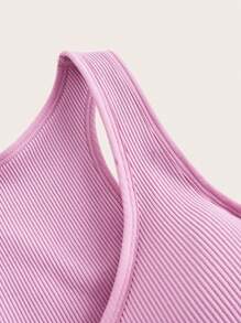 SHEIN Sports Hơn 2 Miếng Chất rắn Đồ đan Ribbed Bras thể thao - Nhiều màu - Xem 9