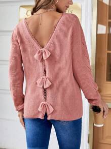SHEIN Maternity Contrast Lace Bow Back Sweater, For Winter - Dusty Pink - View 1