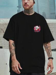 Manfinity LEGND 男士大码卡通和標語圖案T恤 - 黑色 - 查看 2