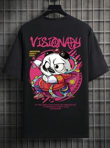 Manfinity LEGND 男士大码卡通和標語圖案T恤 - 黑色 - 查看 4