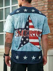 Manfinity LEGND 男士大码星星&字母圖案T恤 - 藍色 - 查看 2