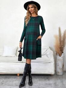 SHEIN Maternity Plaid Print Pocket Patched Nursing Dress