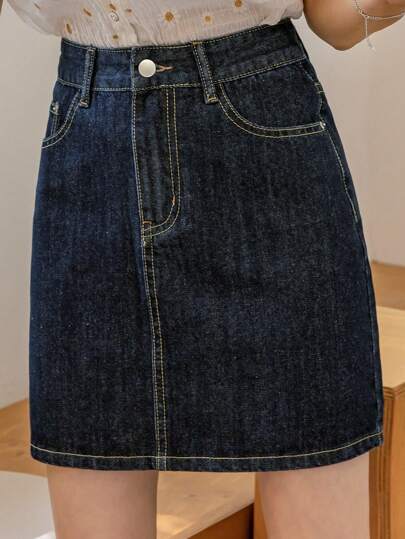 DAZY High Waist Slant Pocket Denim Skirt Jeans Skirt