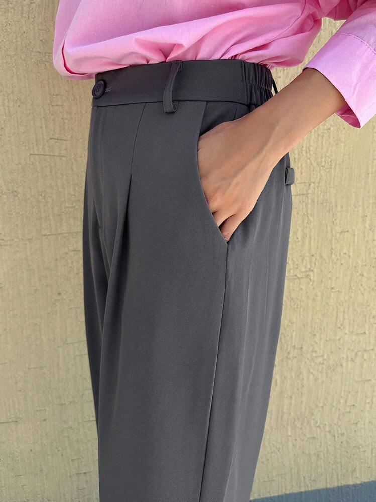 DAZY 女士秋季新款商务休闲裤，女士正装裤 - 深灰色 - 查看 7
