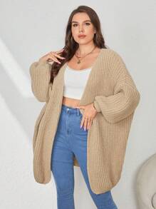 SHEIN Essnce Plus Drop Shoulder Cardigan In Fall/Winter - Khaki - View 1