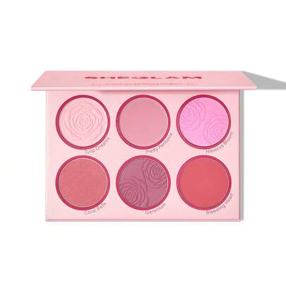 SHEGLAM Floral Flush Blush Palette-Blushing Bouquet 6-Color Pressed Powder Blush Palette Long Lasting High Pigment Non-Fading  Lightweight Face Makeup Pink Blush Brand Beauty Makeup Face Paint Cosmetic For Women Girls Perfect For Spring Summer Ideal For Y2K Fancy Fashion Suitable For Birthday Mother'S Day Gift Rave Party Ready Best Color