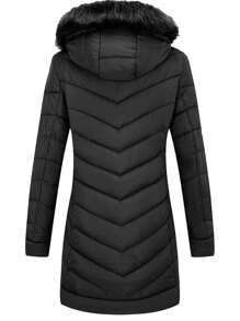 Giolshon Women's Puffer Jacket With Fluffy Hooded Collar, Down Coat For Autumn/Winter - Black - View 5