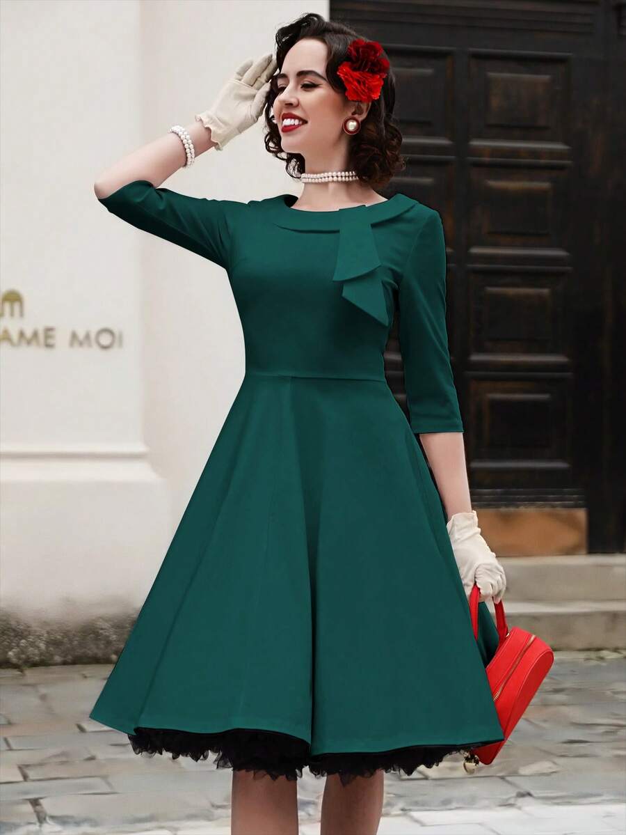 MUXXN Vestido unicolor con lazo delantero