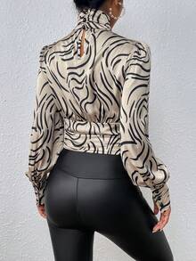 滿版印花前鏤空褶邊襯衫 - 彩色 - 查看 2