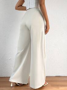 Cao eo Chi tiết nếp Quần ống rộng - trắng - Xem 2