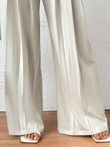 Cao eo Chi tiết nếp Quần ống rộng - trắng - Xem 5