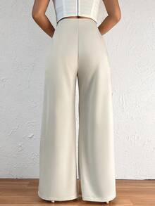 Cao eo Chi tiết nếp Quần ống rộng - trắng - Xem 6