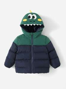 SHEIN Áo khoác có mũ trùm đầu họa tiết hoạt hình 3D vá thiết kế cho bé trai - Nhiều màu - Xem 1