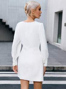 SHEIN Privé 交疊領燈籠袖雙排釦洋裝 - 白色 - 查看 2