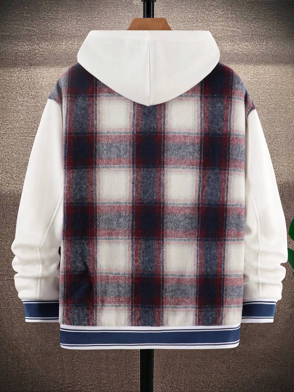 Loose Fit Men's Plaid Printed Jacket With Letter Patches
