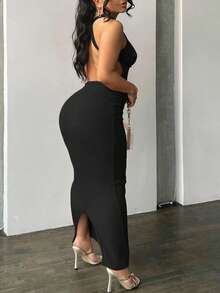 Vestido de punto acanalado sin mangas, ceñido, con espalda descubierta, sexy, informal, callejero, de fiesta, de primavera y verano, para mujer