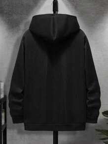男士吉他印花袋鼠口袋抽繩連帽衫 - 黑色 - 查看 2