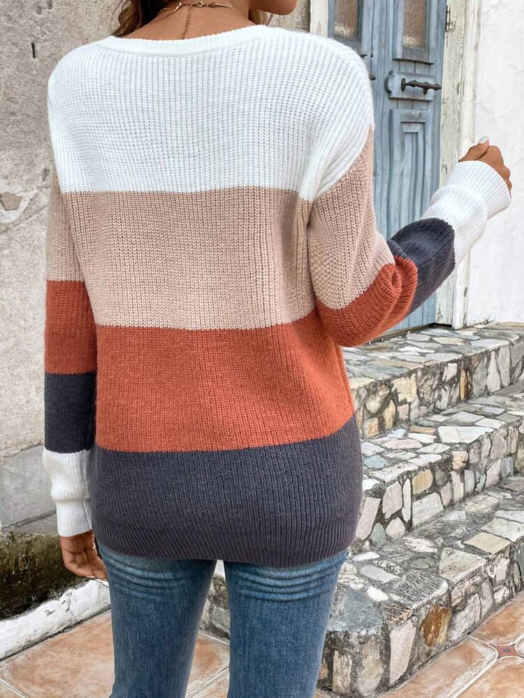 Color Block Drop Shoulder Sweater