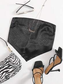 SHEIN Unity 緞面提花後綁帶短款手帕抹胸上衣 - 黑色 - 查看 1