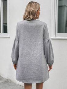 SHEIN LUNE Solid Lantern Sleeve Tee Dress - Light Grey - View 2