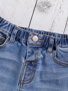 SHEIN Leap Crew Young Girl Bleach Wash Ripped Jeans - Medium Wash - View 3