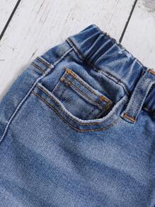 SHEIN Leap Crew Young Girl Bleach Wash Ripped Jeans - Medium Wash - View 4