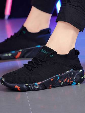 男士加厚針織低胸運動鞋帶長毛絨內和增強型透氣性跑步和休閒穿戴