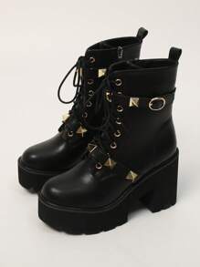 Botas de plataforma con suela gruesa de estilo minimalista y casual para vacaciones, para mujer, de otoño/invierno