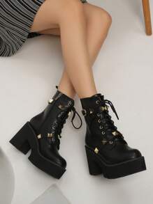 Botas de plataforma con suela gruesa de estilo minimalista y casual para vacaciones, para mujer, de otoño/invierno