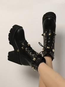 Botas de plataforma con suela gruesa de estilo minimalista y casual para vacaciones, para mujer, de otoño/invierno