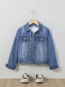 SHEIN Tween Boy Bear Print Denim Jacket - Medium Wash - View 2