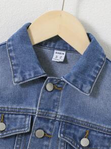 SHEIN Tween Boy Bear Print Denim Jacket - Medium Wash - View 5