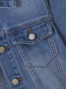 SHEIN Tween Boy Bear Print Denim Jacket - Medium Wash - View 6