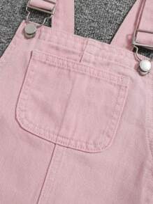 SHEIN Young Girl Patched Pocket Overall Denim Dress Without Tee - Baby Pink - View 3